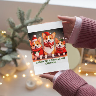Cartão plano de Natal do Corgi personalizável