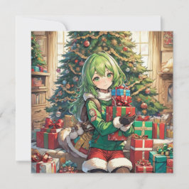 Cartão plano de Natal para a menina de animação