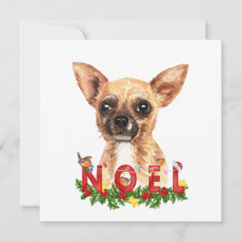 Cartão plano de Natal Watercolor Chihuahua Noel