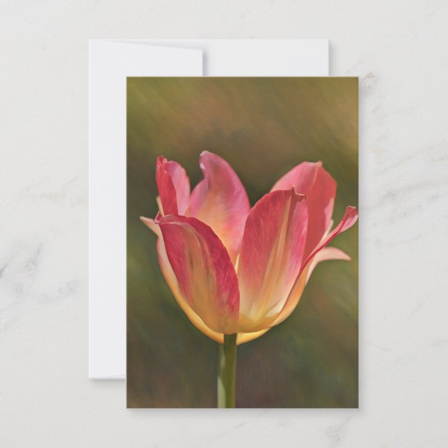Cartão Plano de Nota com Arte de Tulipa Rosa Peach (Frente)