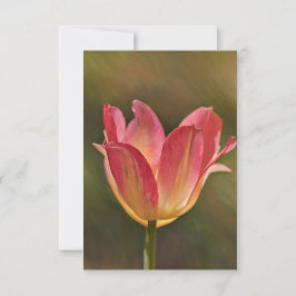 Cartão Plano de Nota com Arte de Tulipa Rosa Peach