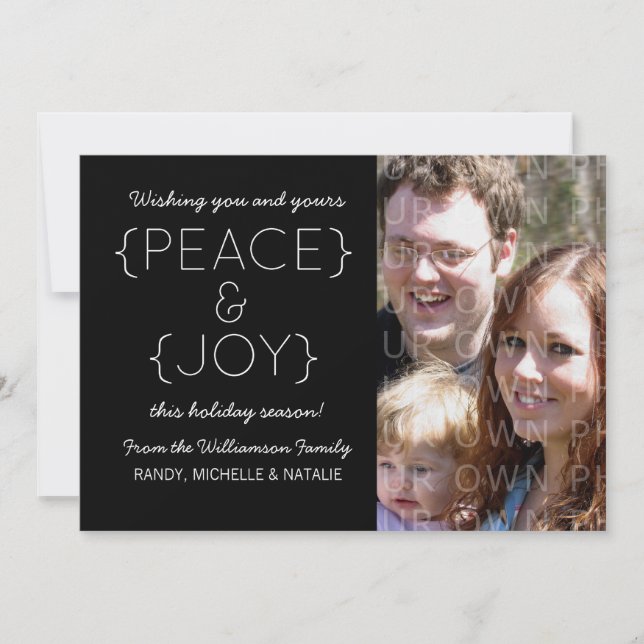 Cartão plano de paz e alegria, preto (Frente)