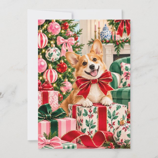 Cartão Plano de Presente de Natal Corgi (Frente)