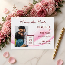 Cartão Plano de Salvar Data com Onda Rosa e Floral