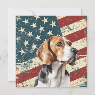 Cartão Plano do Cão Beagle Hound com Bandeira Amer