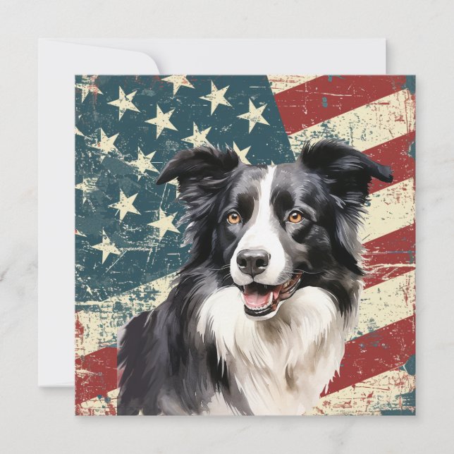 Cartão Plano do Cão Border Collie com Borda da Ban (Frente)