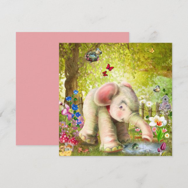 Cartão Plano Fantasia de Elefante Bebê (Frente/Verso)