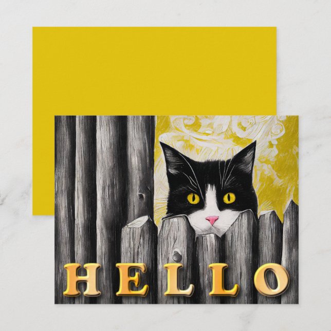 Cartão plano Hello para adoção de gato bonito (Frente/Verso)
