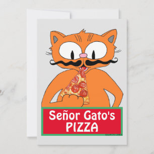Cartão Plano - Pizza do Señor Gato Gato Engraçado 