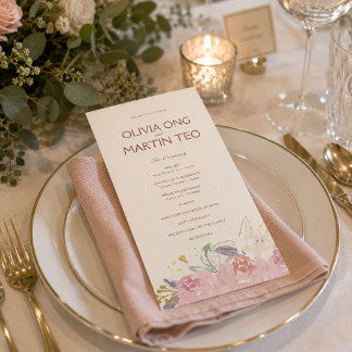 Cartão Plano Programa de Casamento com Convite Flo