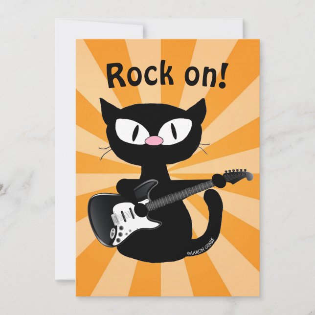 Cartão Plano - Rock on! Gato Rocker com Guitarra (Frente)