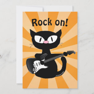 Cartão Plano - Rock on! Gato Rocker com Guitarra