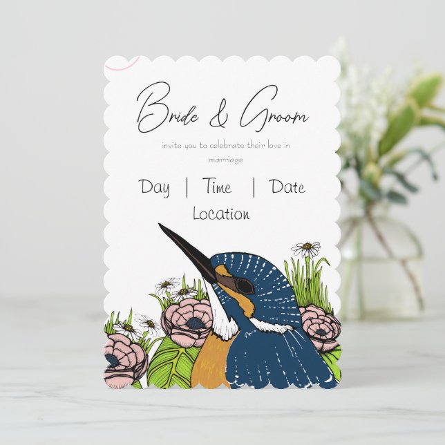 Cartão Plano Romântico Floral e de Convite para Av (Em pé/Frente)