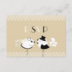 Cartão plano RSVP de aves de casamento
