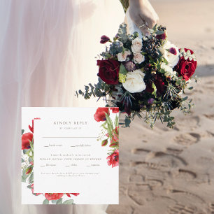 Cartão Plano Rsvp De Casamento Dourado Floral Verm