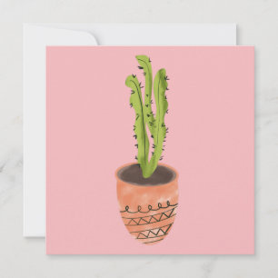 Cartão Planta de Cacto Terracota Desenhada à Mão Rosa