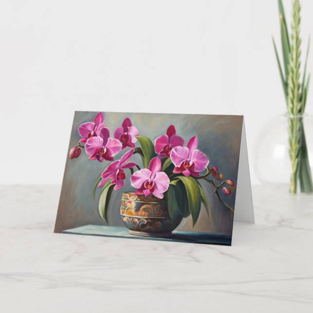 Cartão Planta de Flor de Orquídea Rosa em Flor  (Frente)