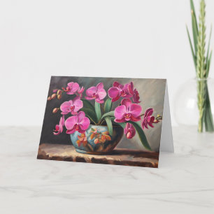 Cartão Planta de Flor de Orquídea Rosa em Natureza Morta