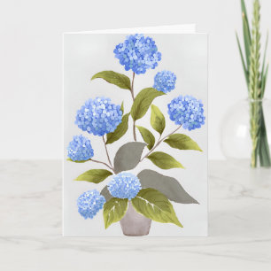 Cartão Planta de Hortênsia Azul Aquarela Floral Bonita
