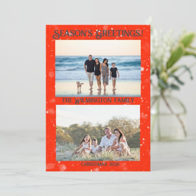 Cartão Planta de Natal da família Sasonal Muito Feliz (Em pé/Frente)