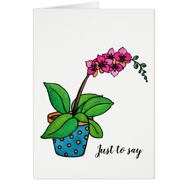 Cartão Planta De Orquídea De Aquarela Em Belo Pote (Frente)