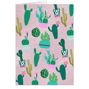 Cartão Plantas Cactos Cactáceas do Sudoeste Rústico Rosa