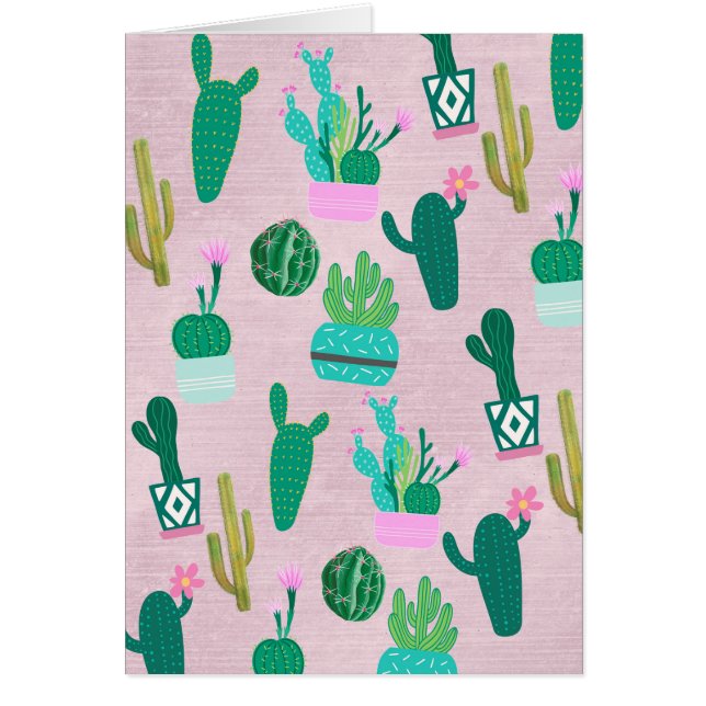 Cartão Plantas Cactos Cactáceas do Sudoeste Rústico Rosa (Frente)