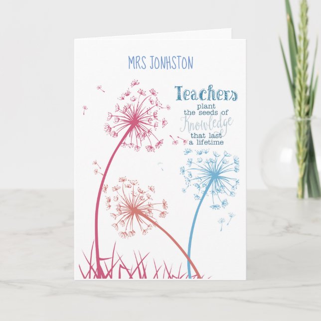 Cartão Plante a semente do conhecimento Citação de Dandel (Frente)