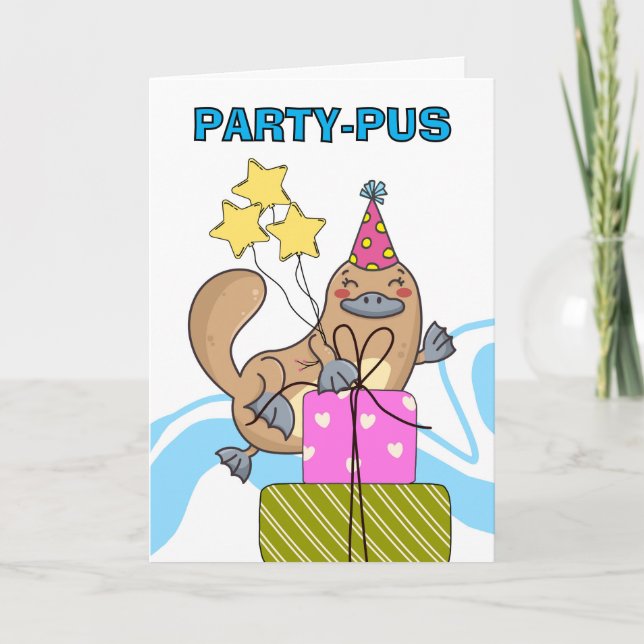 Cartão Platypus Birthday Partypus Cujo Engraçado é Bonito (Frente)
