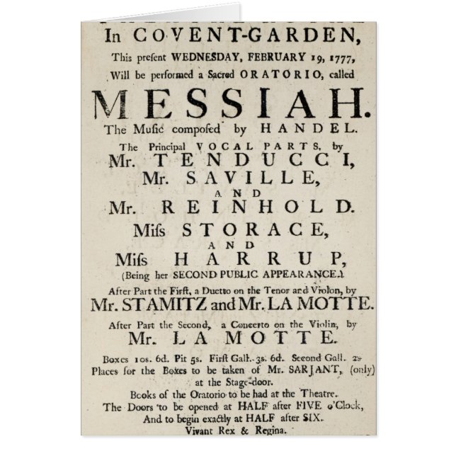 Cartão Playbill que anuncia um desempenho (Frente)