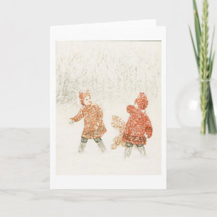 Cartão Playing in the Snow, Greeting Card