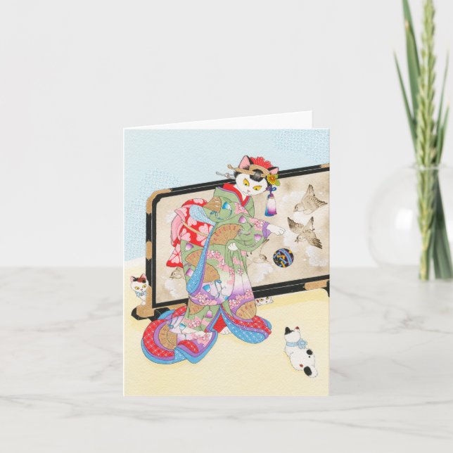 Cartão Playing With Cats Ukiyoe Notecard Moussart (Frente)