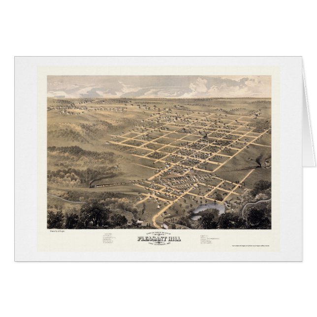 Cartão Pleasant Hill, mapa panorâmico do MO - 1869 (Frente Horizontal)