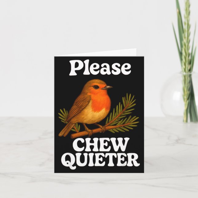 Cartão Please Chew Quieter Vintage Bird Groovy Design  (Frente)