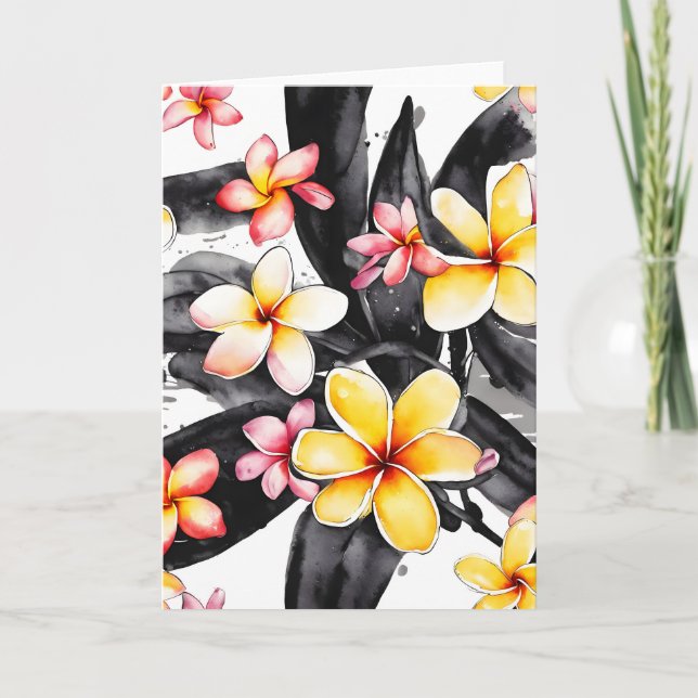 Cartão Plumeria - Flores aquarela (Frente)