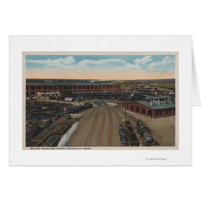 Cartão Pocatello, ID - Trem Depot Round House e (Frente Horizontal)