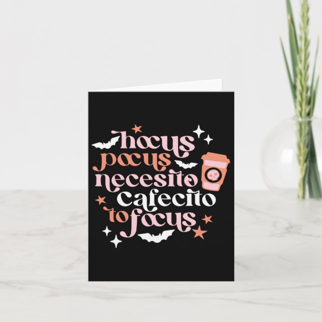 Cartão Pocus Necesito Cafecito Para Focar Café Halloween (Frente)