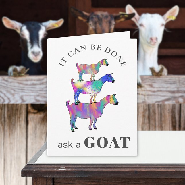 Cartão Pode-Se Fazer Perguntar Um Motivação De Caprinos D (It can be done ask a goat quote cute goats colorful animal art greetings card of encouragement )