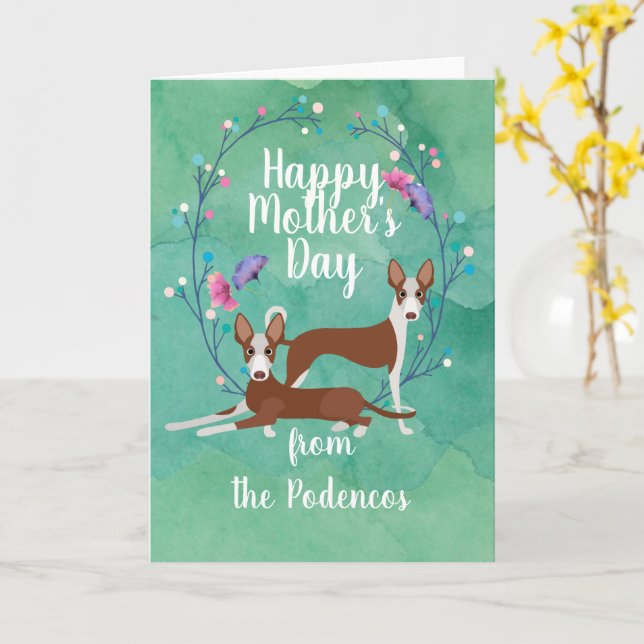 Cartão Podenco personalizável Cães Mãe Dia de as mães Flo (Flor Amarela)