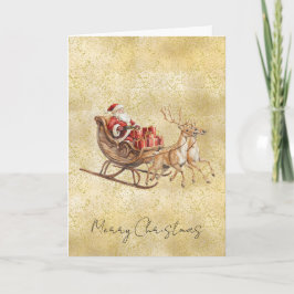 Cartão Poeira Dourada Brilho Confete Papai Noel Trenó Nat