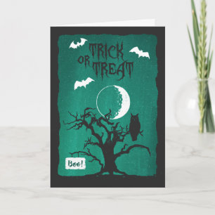 Cartão Poema da Lua da Coruja Cruzada das Halloween