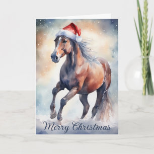 Cartão Poema de Natal Cavalo da Baía no Inverno Aquarela