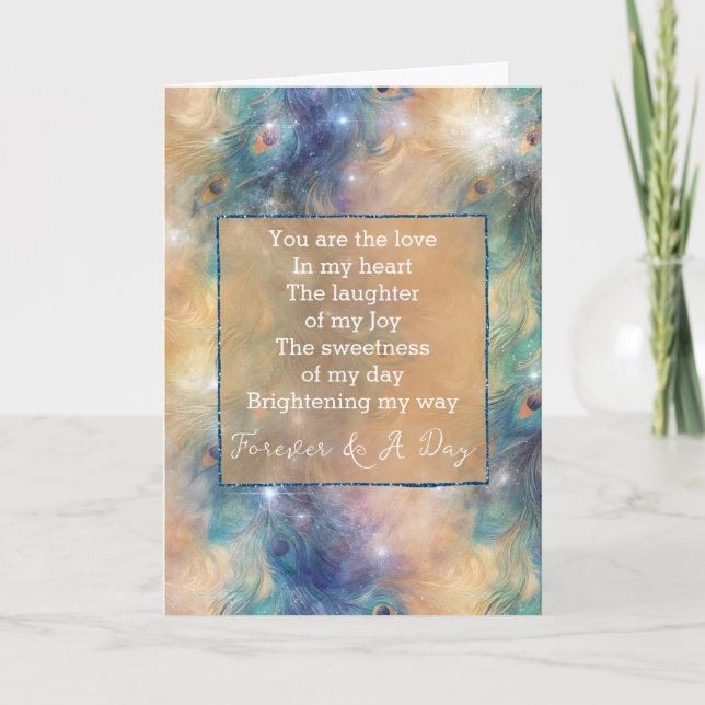 Cartão Poema de Peacock Dourado Azul Aqua (Frente)