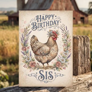 Cartão Poema Engraçado de Galinha para Aniversário da Irm