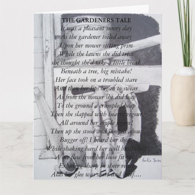 Cartão Poema engraçado e arte de ferramentas de jardim de (Frente)