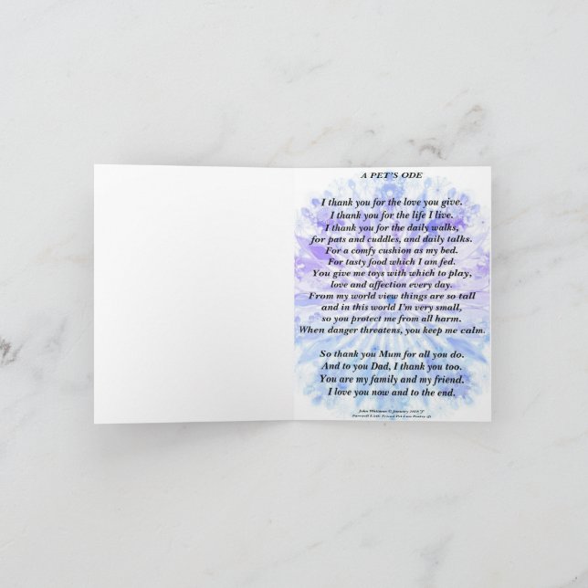 Cartão Poema: Tributo do Animal de Estimação ao Dono Dobr (Interior)
