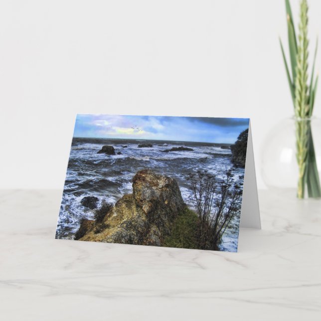 Cartão Poet's Retreat tempestuous seas Greeting Card. (Frente)
