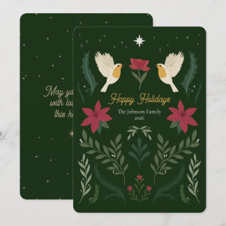 Cartão Poinsettia de Natal Botânica Robin Personalizada