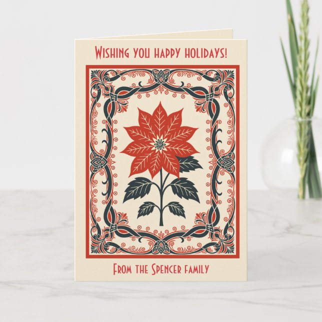 Cartão Poinsettia Nordic Christmas Minimal Style (Frente)