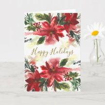 Poinsettias Aquarela Pintadas à Mão